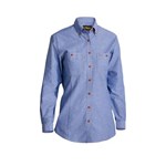 Bisley Shirt Womens LS Cotton Chambray 150gsm Blue B76407L