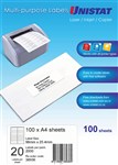 Unistat Labels 38936 Multi Use A4 20Up 98 X 254mm White Box 100