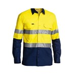 Bisley Shirt LS Hi Vis YellowNavy Cotton Ripstop 150gsm 3M Tape BS6415T