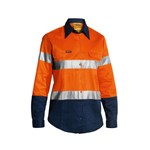 Bisley BLT6456 Womens HiVis Drill Taped LSleeve Shirt 190gsm OrangeNavy 