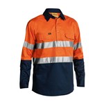 Bisley BSC6896 HiVis Closed Front LSleeve Cool Taped Cotton Shirt 155gsm OrangeNavy 
