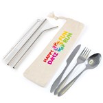 Banquet Stainless Steel Cutlery  Straw Set in Calico Pouch