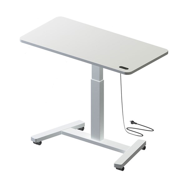 Cordless Sit Stand Mobile Desk 1200 x 600 White Frame and Top Powered By Lithium Batteries