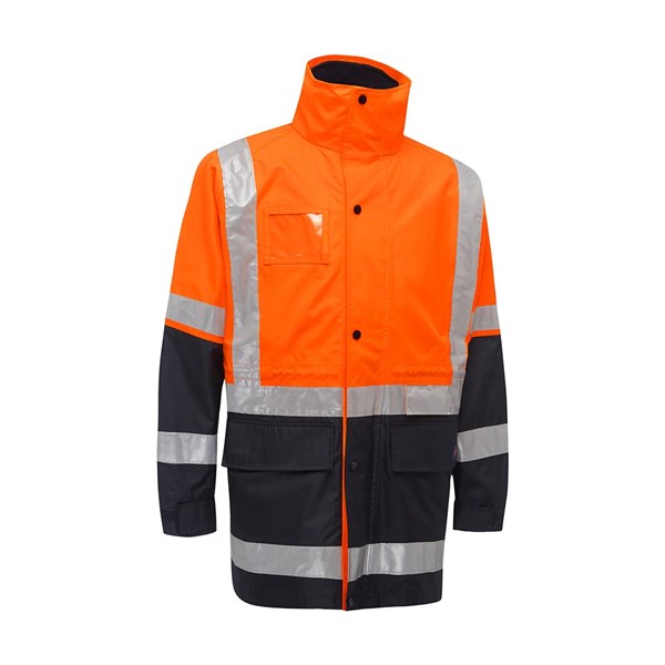 Akurra Hi-Vis 4 In 1 Taped Rain Jacket Biomotion Hi Vis Orange/Navy Large