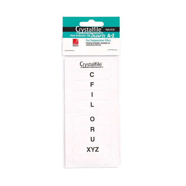 Crystalfile Indicator Tab Inserts A-Z White Pack 60